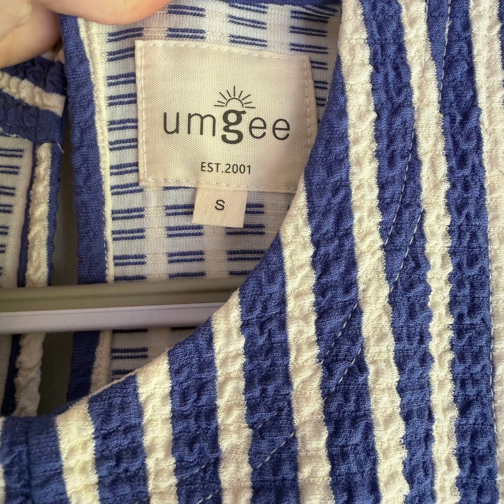 Umgee Blue White Striped Textured Knit Sleeveless Romper Womens Small - Picture 4 of 9